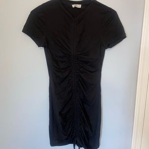 Super down black mini dress with tie down the center